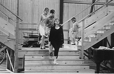 Practice...practice...and more practice on the wooden faux stairs were built so we could get our choreography correct